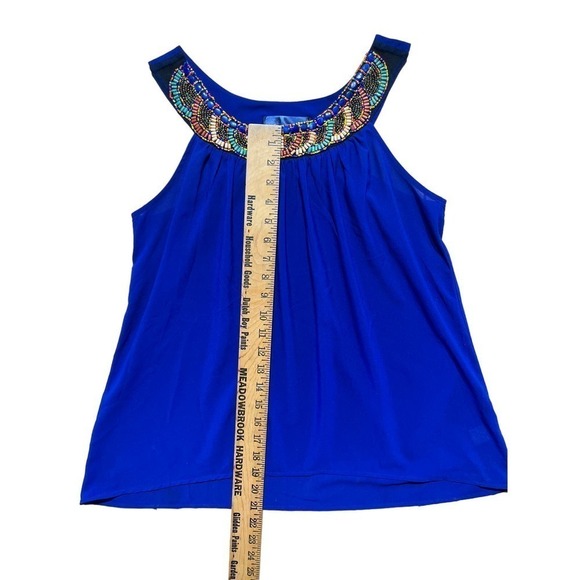 Women's Blue Rain Beaded neck line blue Blouse/Tank top. Size Small. - Picture 6 of 8